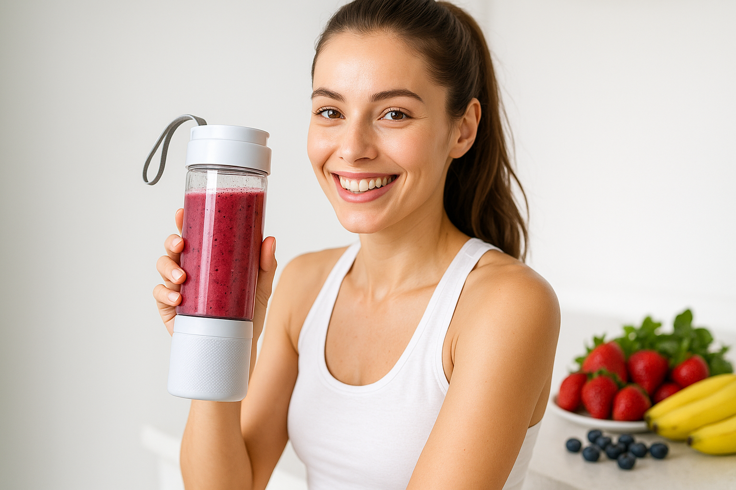 band smoothie icen bi kadin resmi yap portable smoothie kabinda