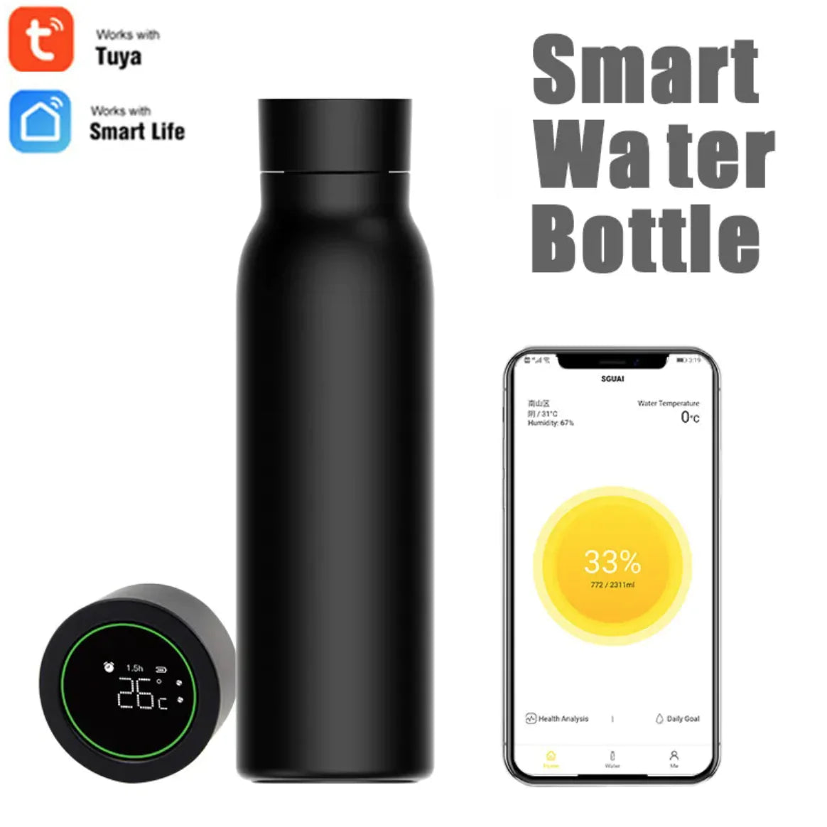 Smart Bluetooth controlled water bottle with temperature display 600 Ml